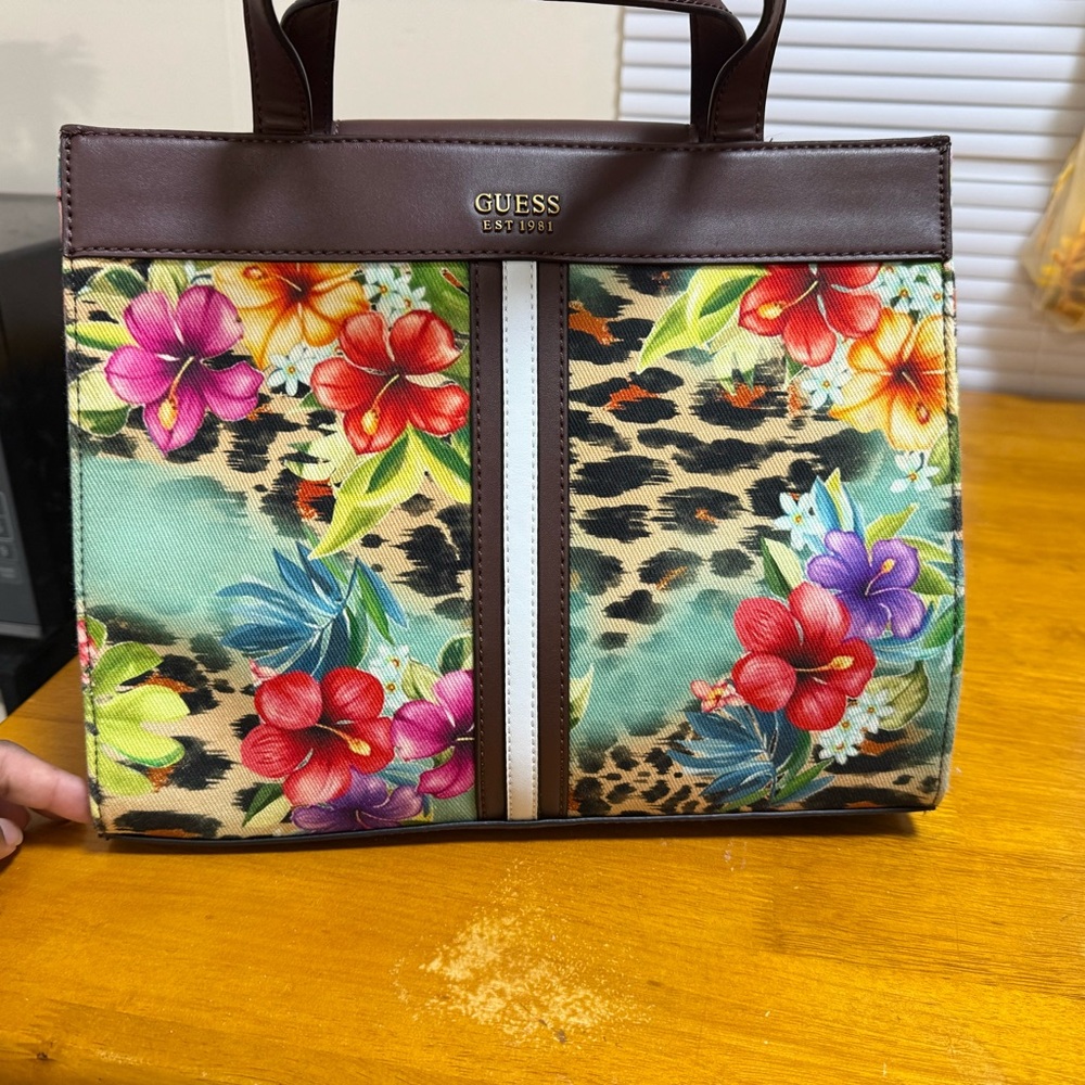 Guess Multicolor Floral and Leopard Tote